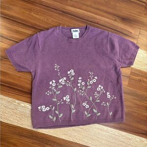 Northern Reflections purple floral embroidered vintage cotton grannycore sweater